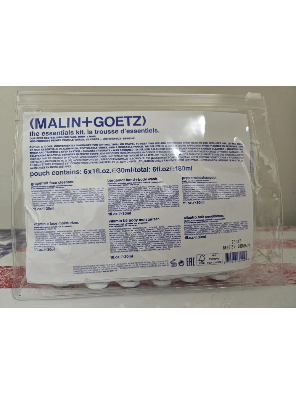 MALIN+GOETZ Deluxe Travel Kit 6pc Face Cleanser Shampoo Body Moisturizer- New